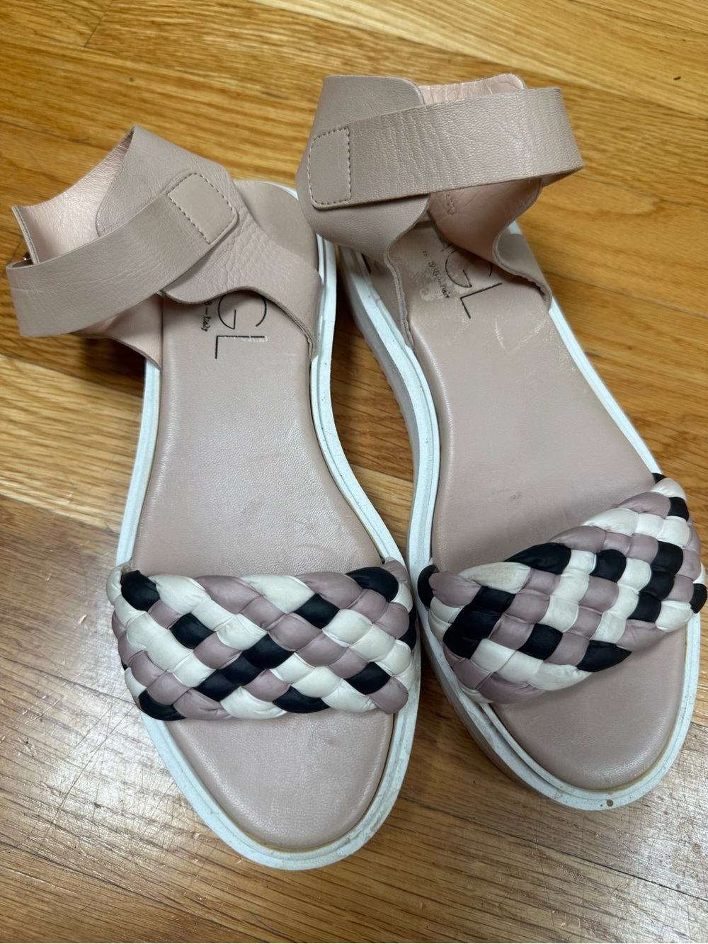 Agl Braided Ankle-Strap Sandals in Blush, Cream & Black